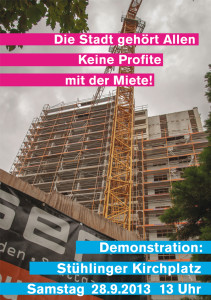 Demo: „Die Stadt gehört Allen – Keine Profite mit der Miete“ am 28.09. 2013