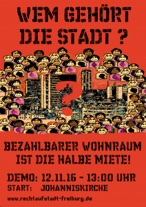 Demo (12.11.) Wem gehört die Stadt? Bezahlbarer Wohnraum ist die halbe Miete